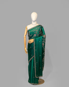 DESIGNER EMERALD GREEN ANTIQUE HANDWORK SILK SAREE