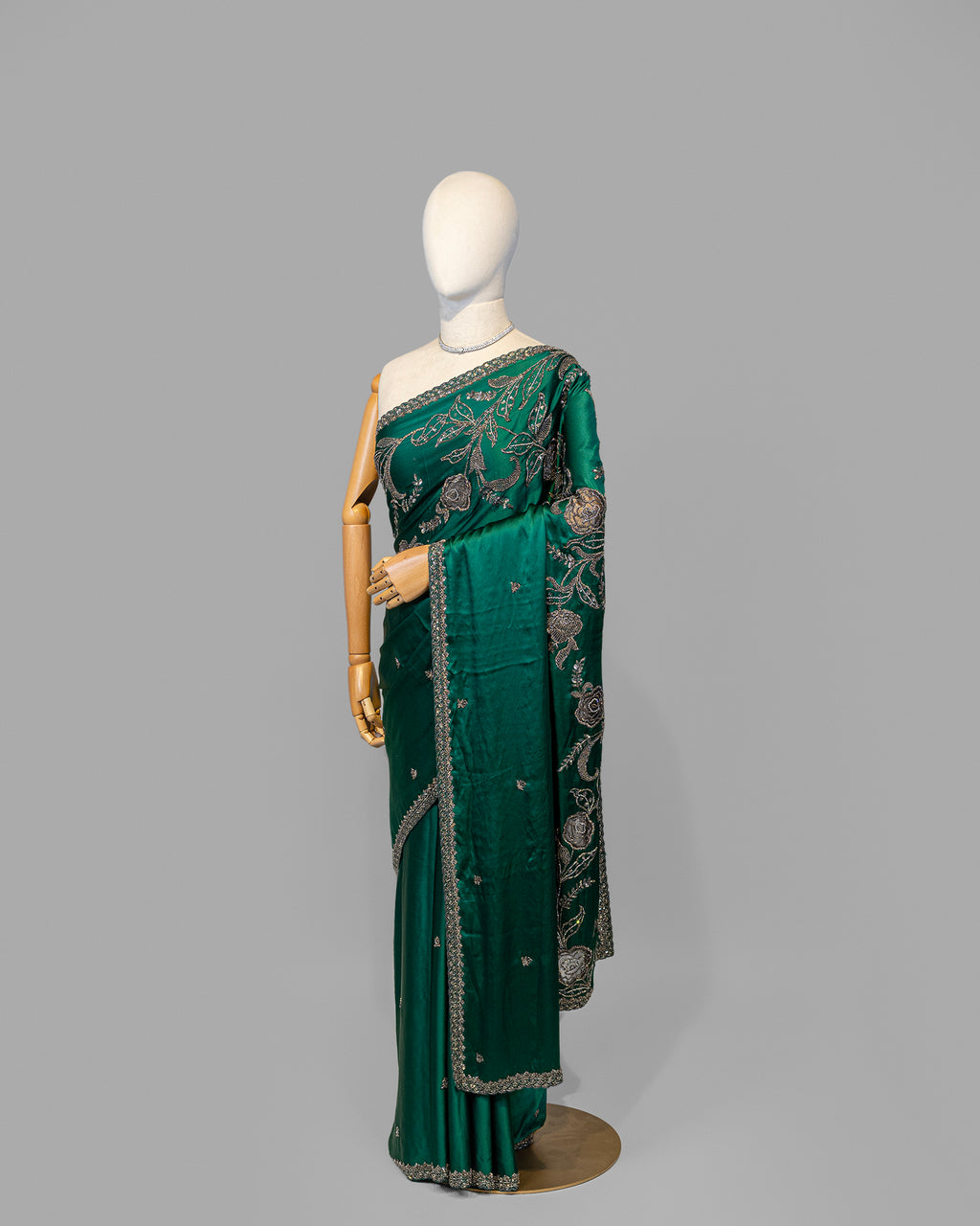 DESIGNER EMERALD GREEN ANTIQUE HANDWORK SILK SAREE