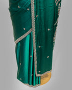 DESIGNER EMERALD GREEN ANTIQUE HANDWORK SILK SAREE