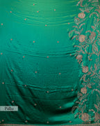 DESIGNER EMERALD GREEN ANTIQUE HANDWORK SILK SAREE