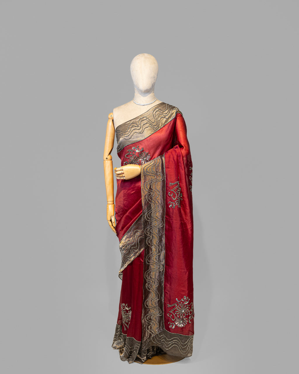 SCARLET RED DESIGNER ORGANZA  SAREE