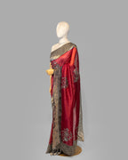 SCARLET RED DESIGNER ORGANZA  SAREE