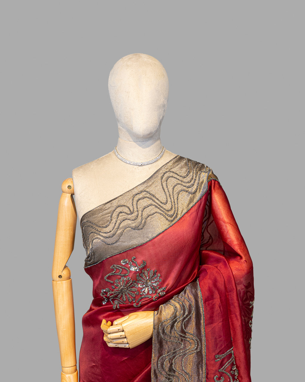 SCARLET RED DESIGNER ORGANZA  SAREE