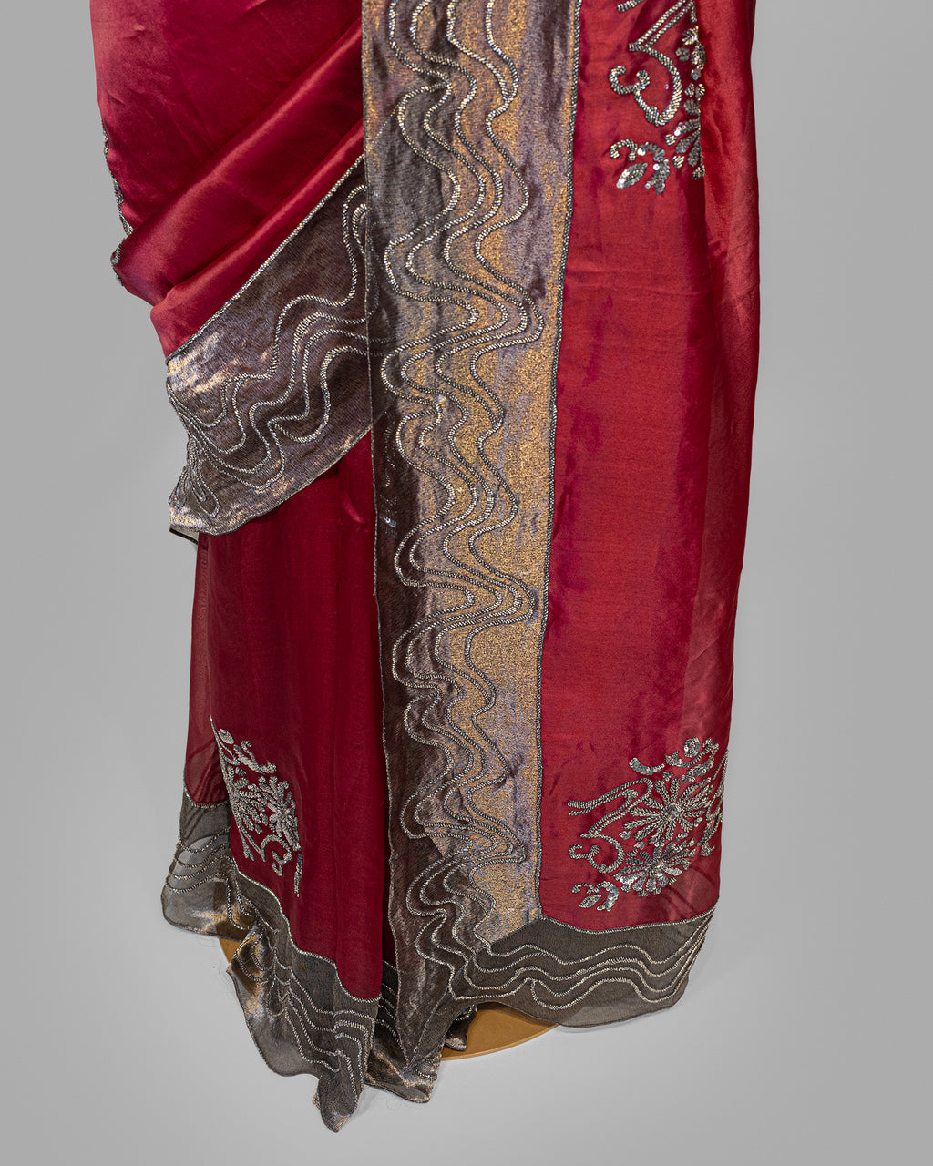 SCARLET RED DESIGNER ORGANZA  SAREE