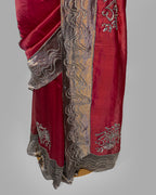 SCARLET RED DESIGNER ORGANZA  SAREE