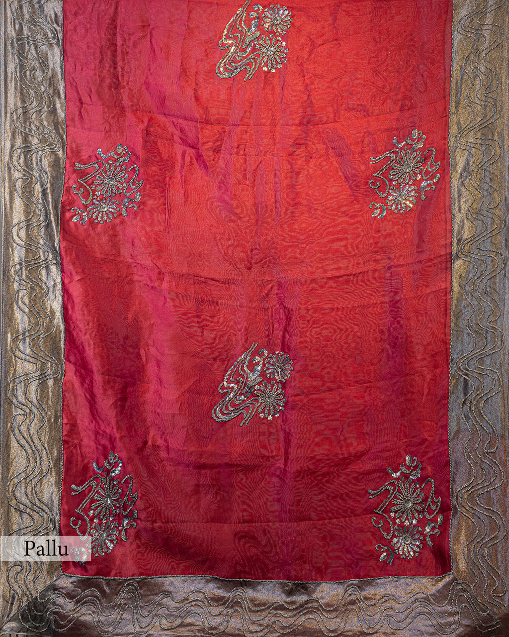 SCARLET RED DESIGNER ORGANZA  SAREE