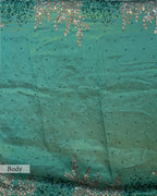 DESIGNER BOTTLE GREEN ANTIQUE WORK ORAGANZA SAREE