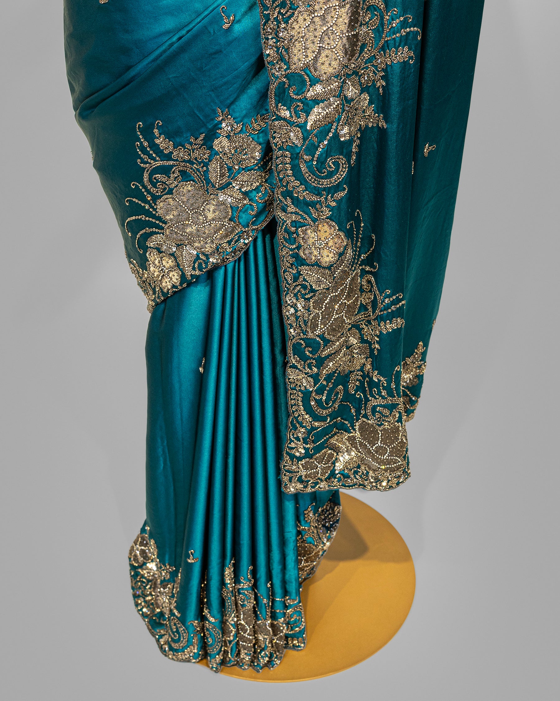 TEAL BLUE OXIDISED HANDWORK DESIGNER SILK SAREE