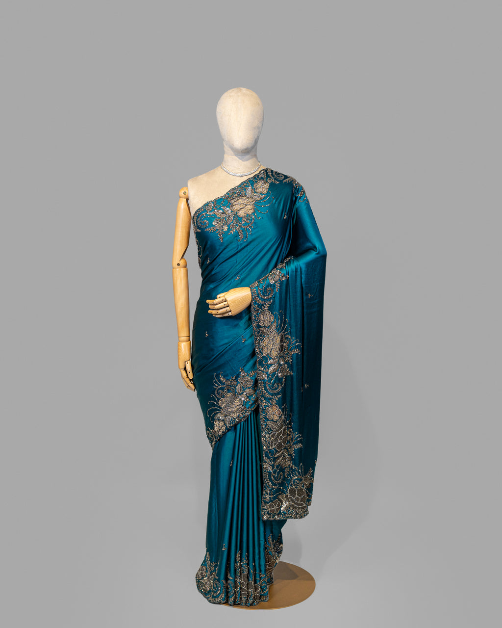 TEAL BLUE OXIDISED HANDWORK DESIGNER SILK SAREE