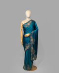 TEAL BLUE OXIDISED HANDWORK DESIGNER SILK SAREE