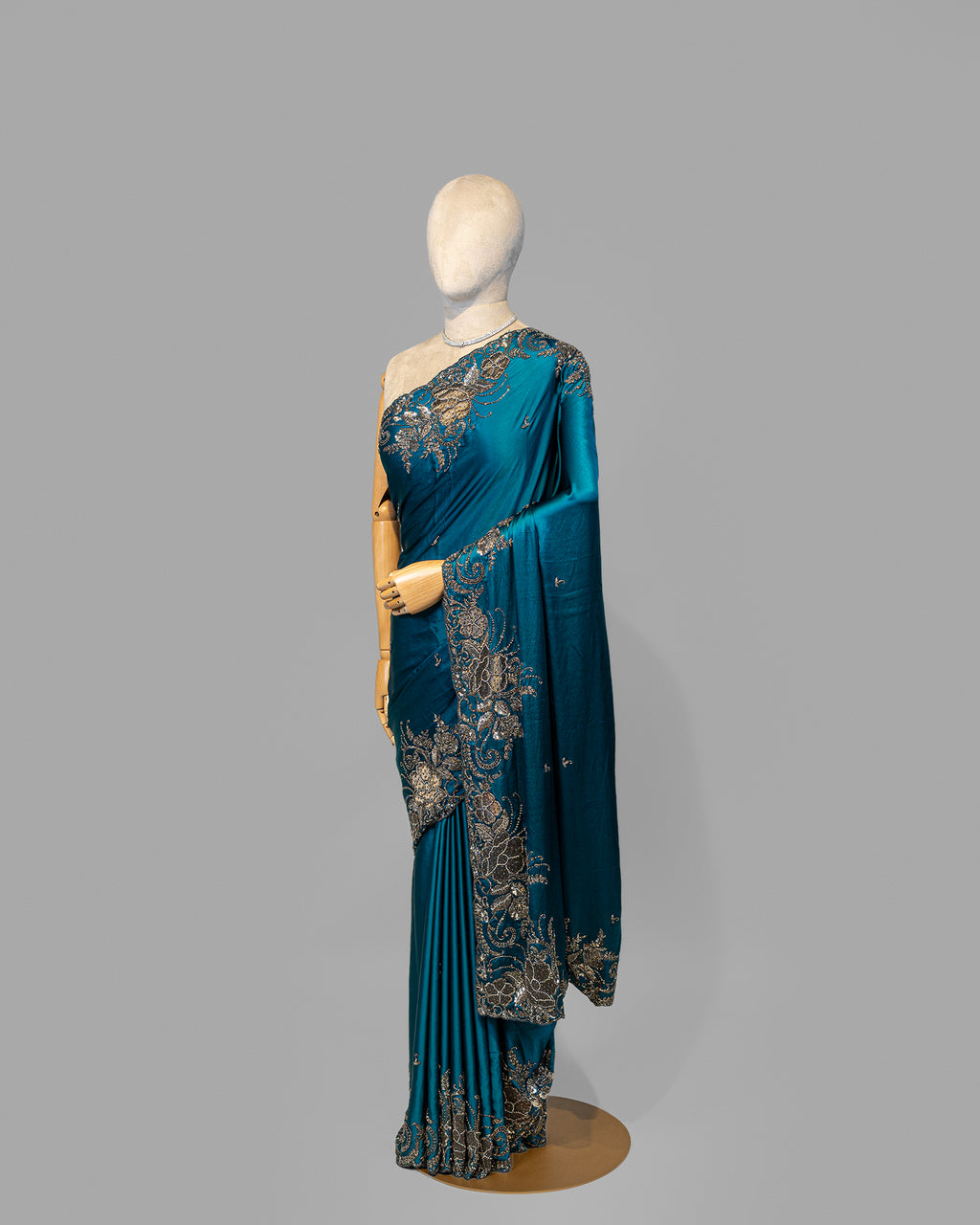 TEAL BLUE OXIDISED HANDWORK DESIGNER SILK SAREE