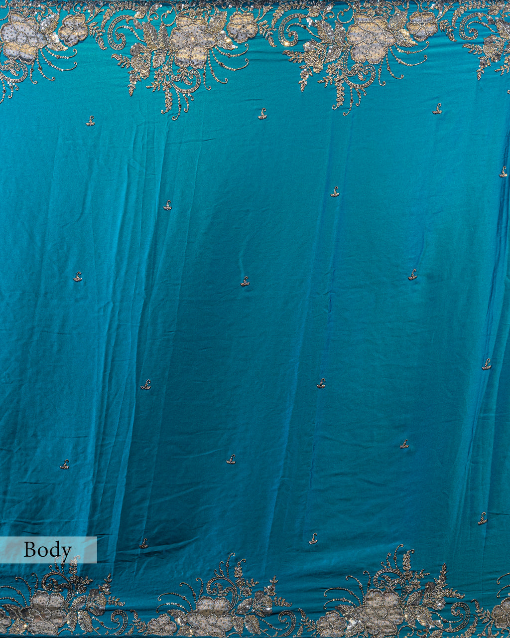 TEAL BLUE OXIDISED HANDWORK DESIGNER SILK SAREE