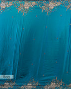 TEAL BLUE OXIDISED HANDWORK DESIGNER SILK SAREE
