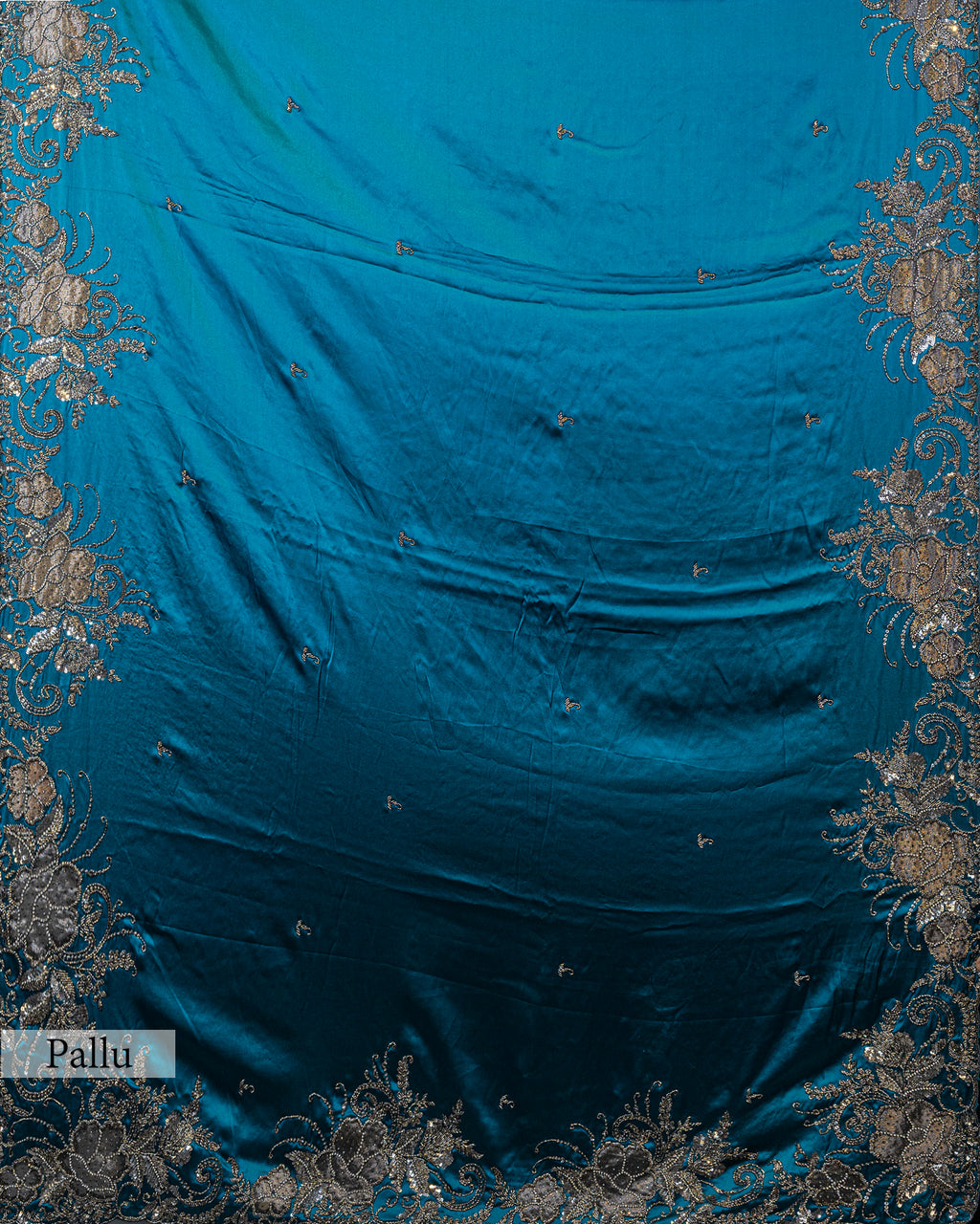 TEAL BLUE OXIDISED HANDWORK DESIGNER SILK SAREE