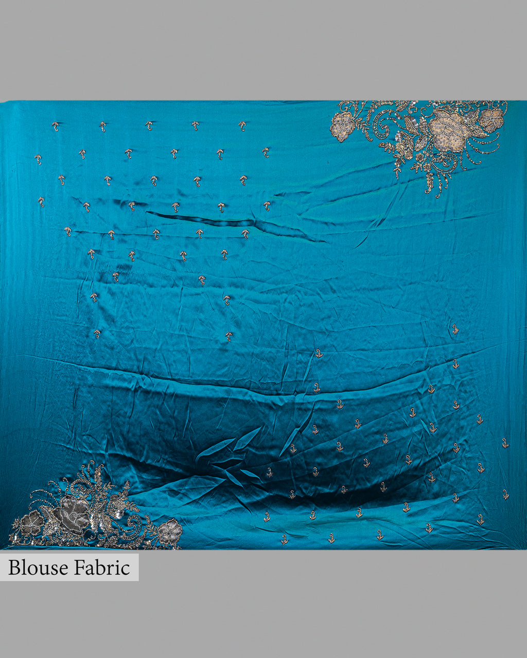 TEAL BLUE OXIDISED HANDWORK DESIGNER SILK SAREE