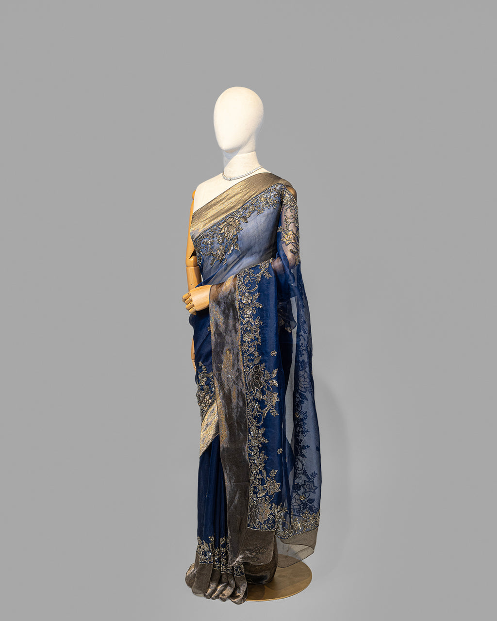 NAVY BLUE DESIGNER ORGANZA SAREE