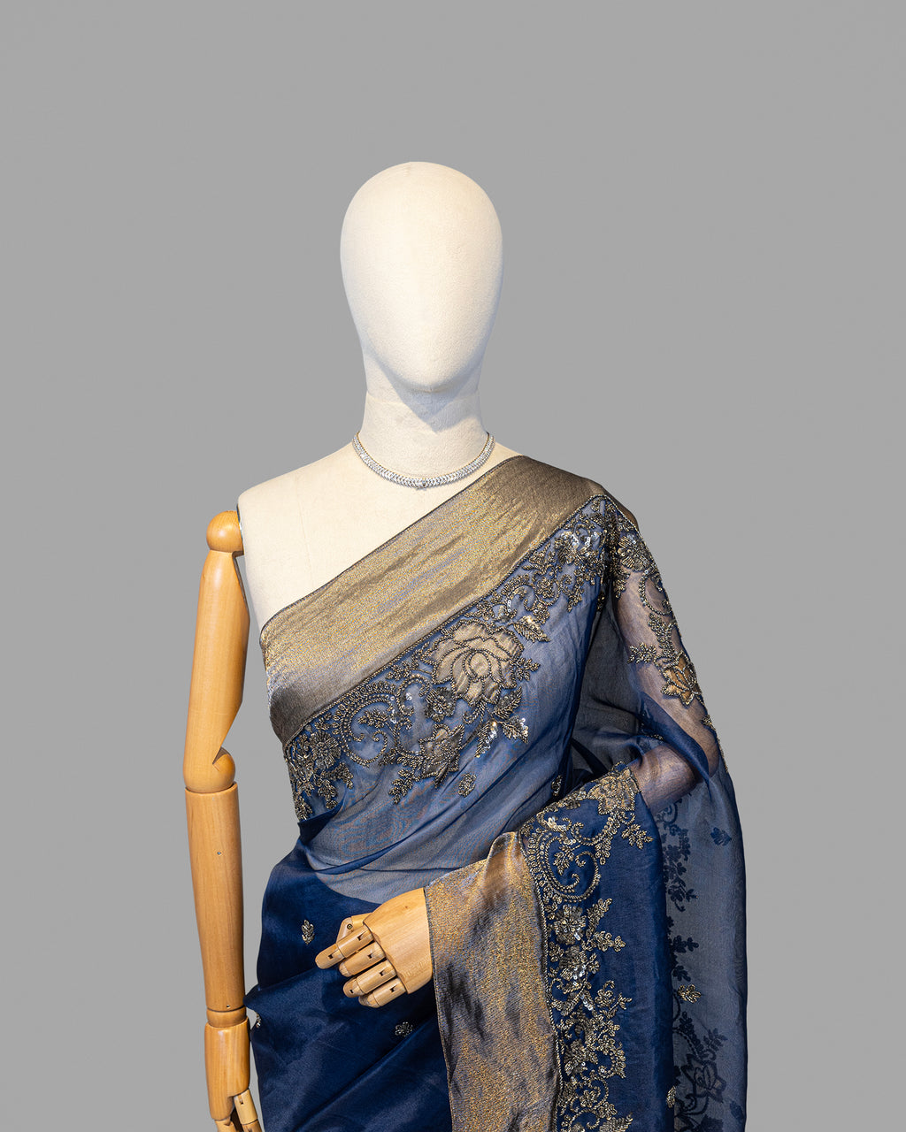 NAVY BLUE DESIGNER ORGANZA SAREE