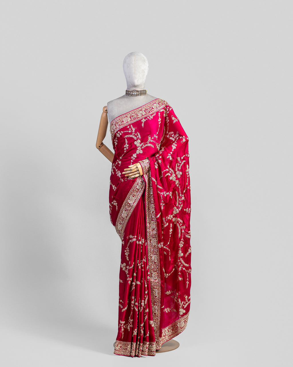 FUSCHIA PINK ZARDOZI SILK SAREE