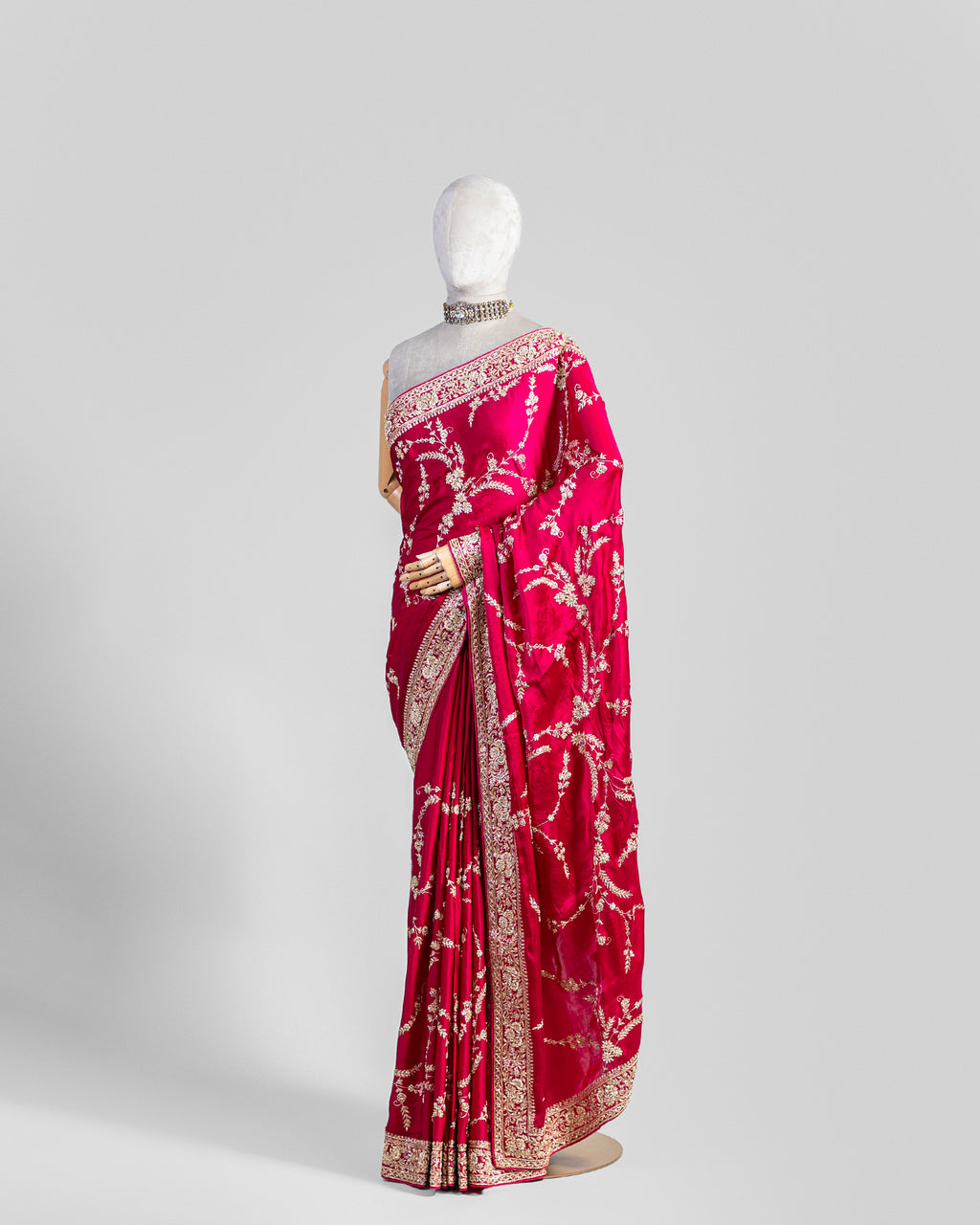 FUSCHIA PINK ZARDOZI SILK SAREE
