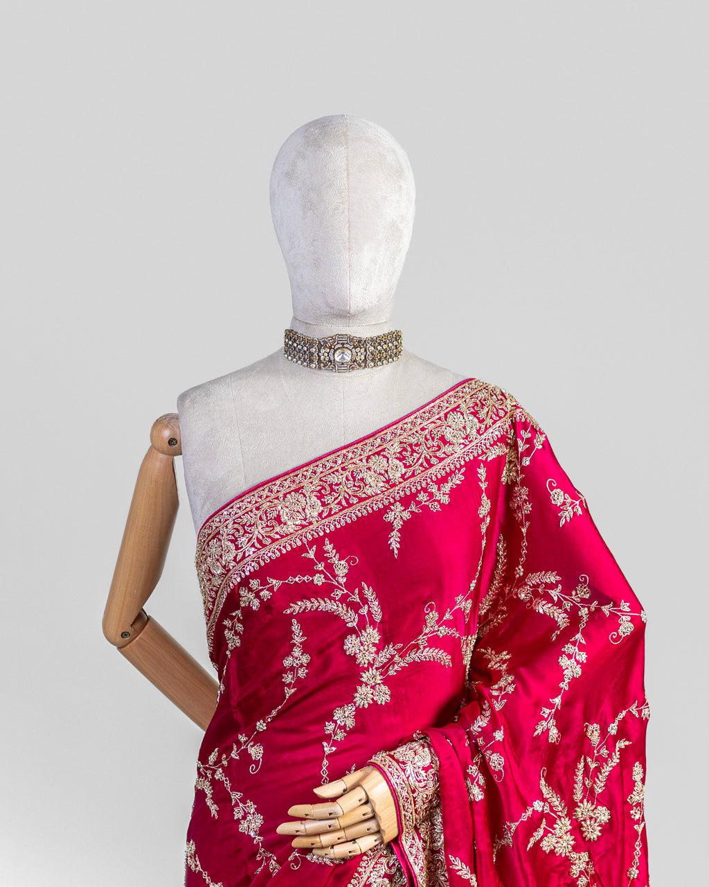 FUSCHIA PINK ZARDOZI SILK SAREE