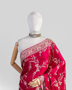FUSCHIA PINK ZARDOZI SILK SAREE