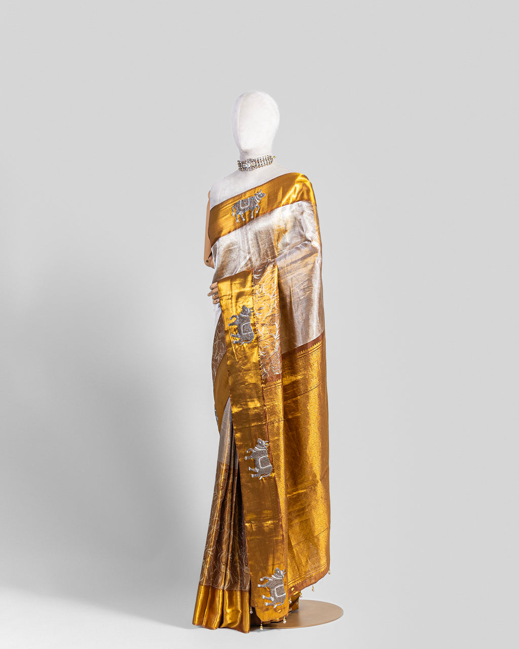 DUAL TONE CHAMPAGNE-GOLD KANJEEVARAM SILK SAREE