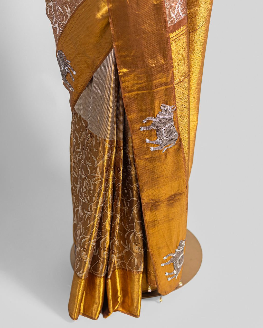 DUAL TONE CHAMPAGNE-GOLD KANJEEVARAM SILK SAREE