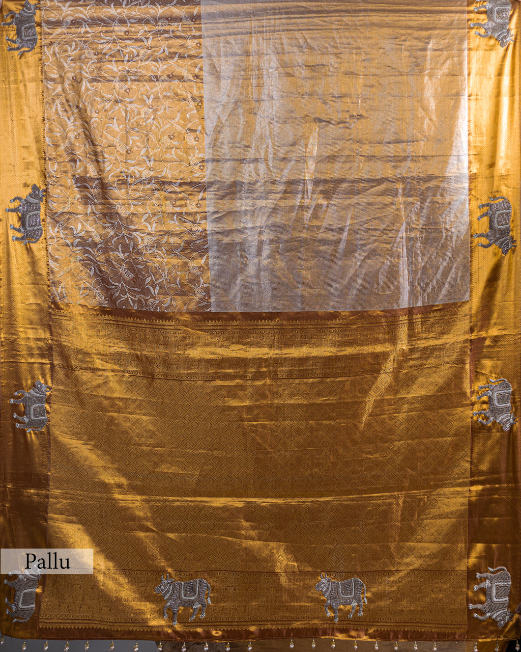 DUAL TONE CHAMPAGNE-GOLD KANJEEVARAM SILK SAREE