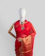 CADMIUM RED ORGANZA SILK SAREE