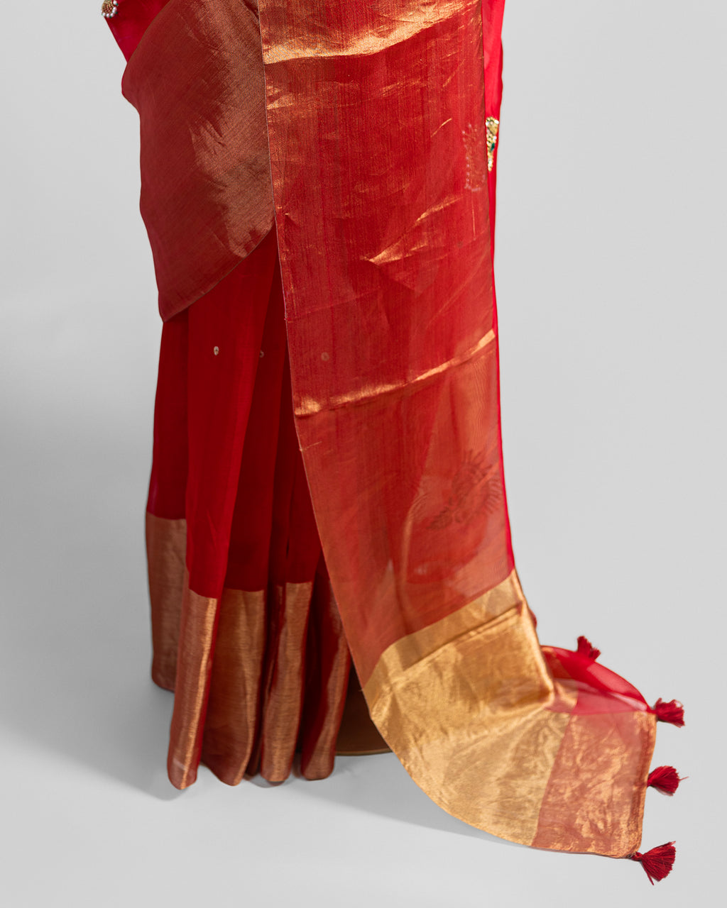 CADMIUM RED ORGANZA SILK SAREE