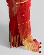 CADMIUM RED ORGANZA SILK SAREE