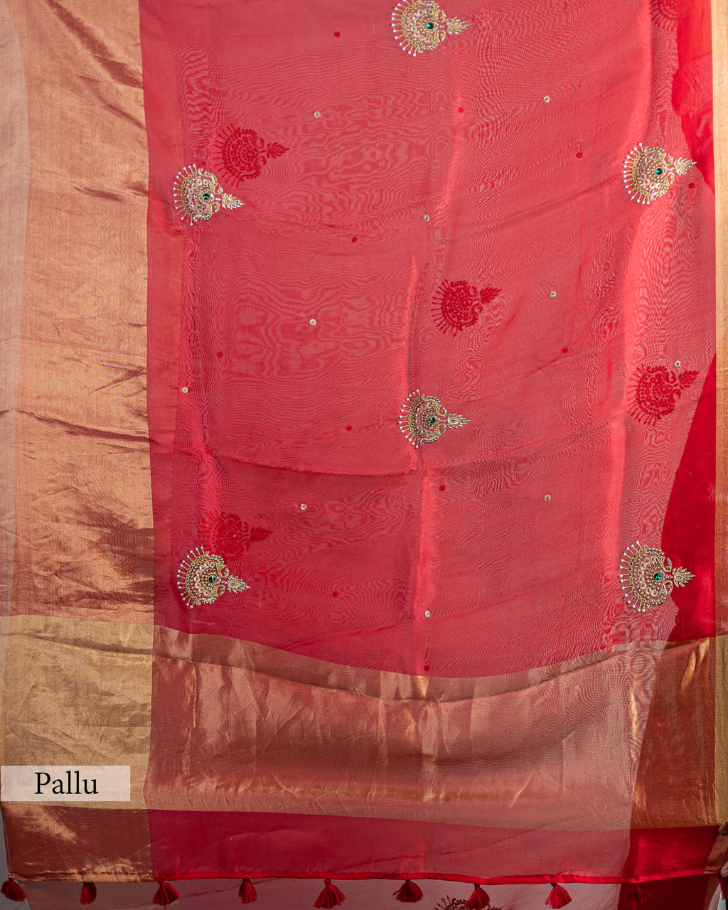 CADMIUM RED ORGANZA SILK SAREE