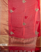 CADMIUM RED ORGANZA SILK SAREE