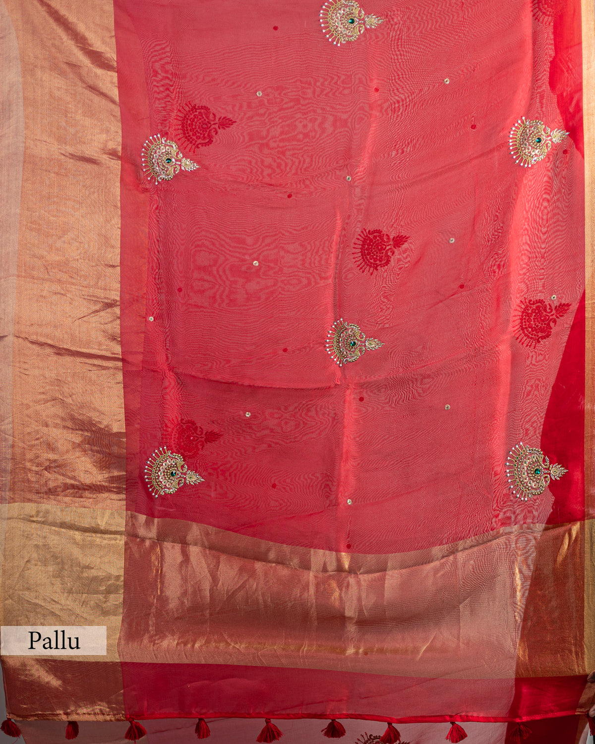 CADMIUM RED ORGANZA SILK SAREE