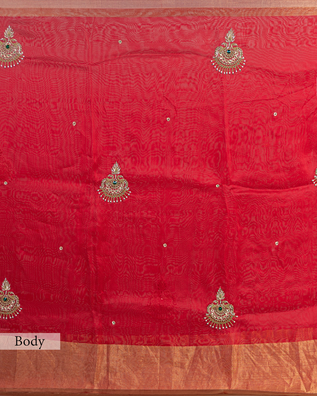CADMIUM RED ORGANZA SILK SAREE