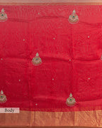 CADMIUM RED ORGANZA SILK SAREE