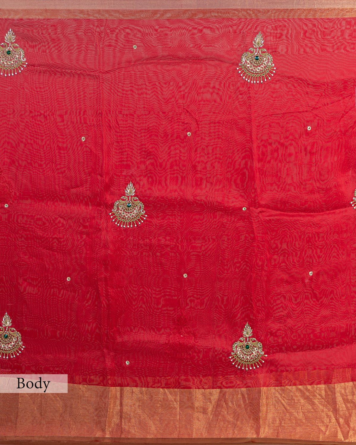 CADMIUM RED ORGANZA SILK SAREE
