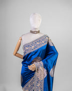 ELECTRIC BLUE EMBROIDERED SOFT SILK SAREE