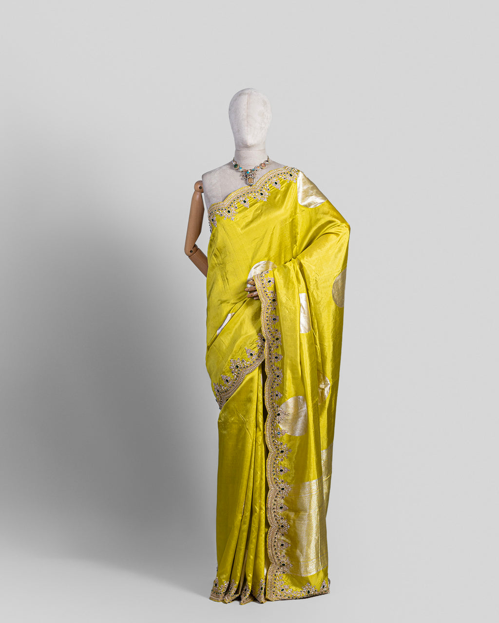 GRASS GREEN EMBROIDERED SOFT SILK SAREE