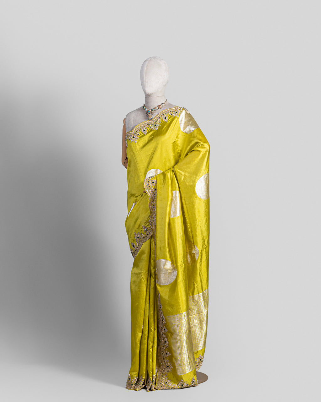 GRASS GREEN EMBROIDERED SOFT SILK SAREE