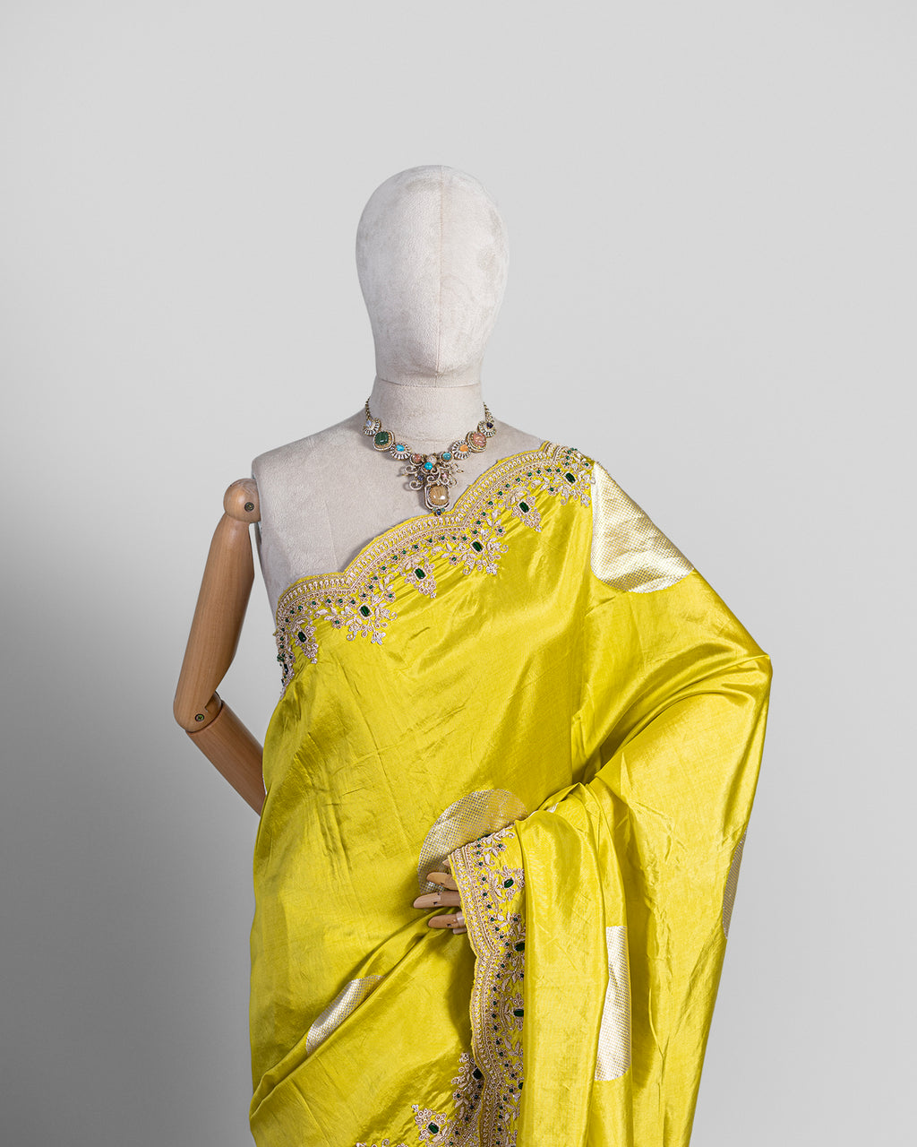 GRASS GREEN EMBROIDERED SOFT SILK SAREE