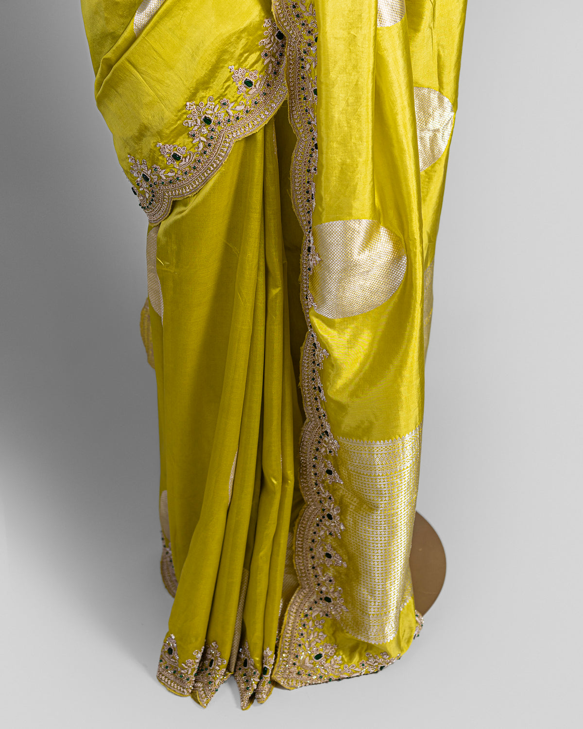 GRASS GREEN EMBROIDERED SOFT SILK SAREE