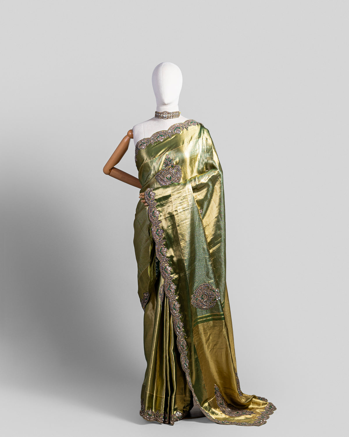 METALLIC OLIVE-GOLD KANJEEVARAM TISSUE SILK SAREE
