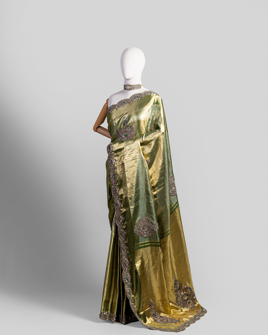 METALLIC OLIVE-GOLD KANJEEVARAM TISSUE SILK SAREE