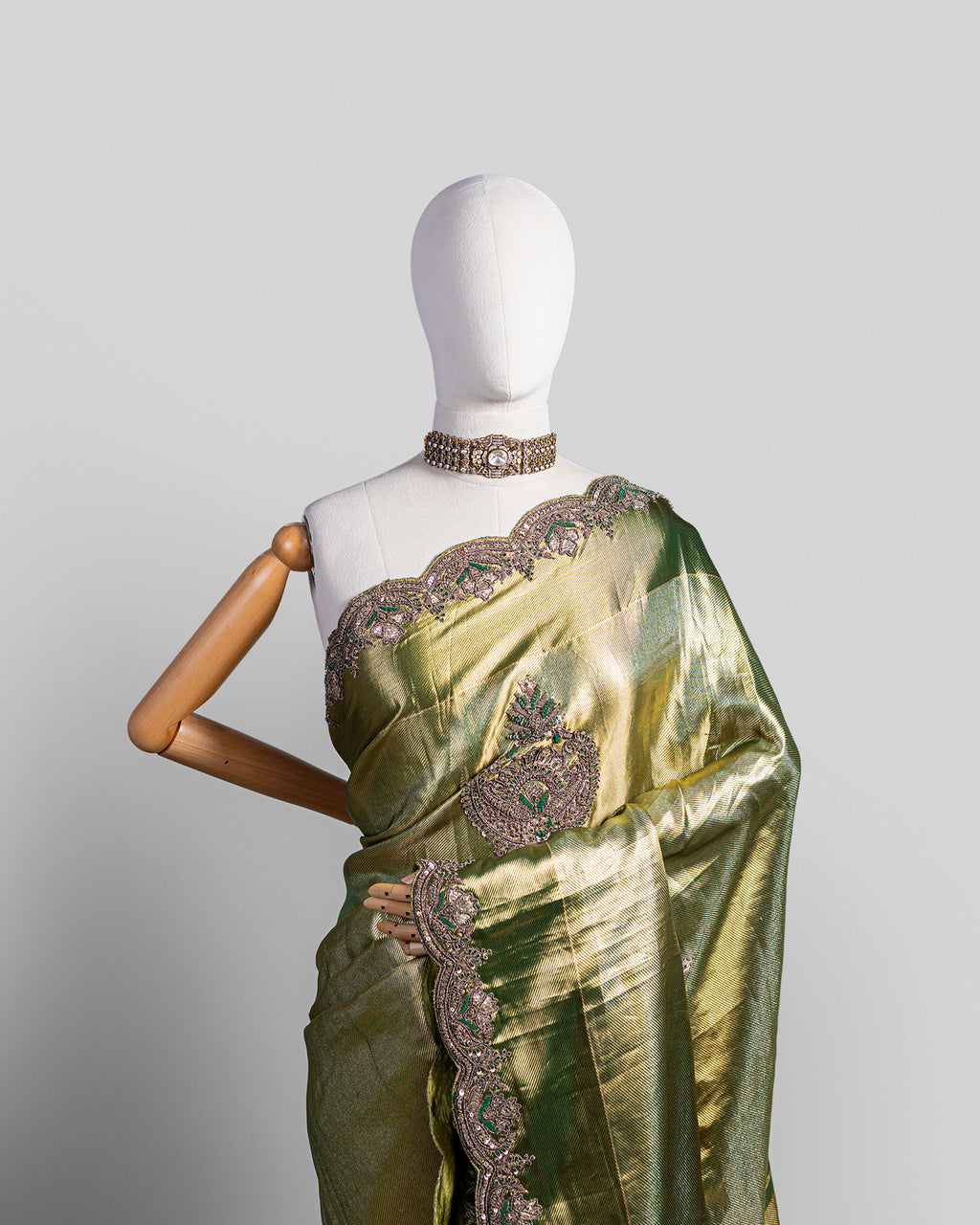 METALLIC OLIVE-GOLD KANJEEVARAM TISSUE SILK SAREE