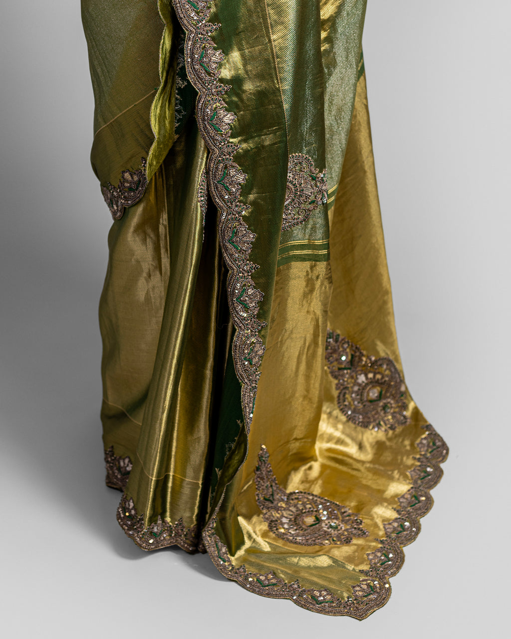 METALLIC OLIVE-GOLD KANJEEVARAM TISSUE SILK SAREE