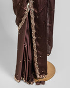 DARK BROWN EMBROIDERED SOFT SILK SAREE