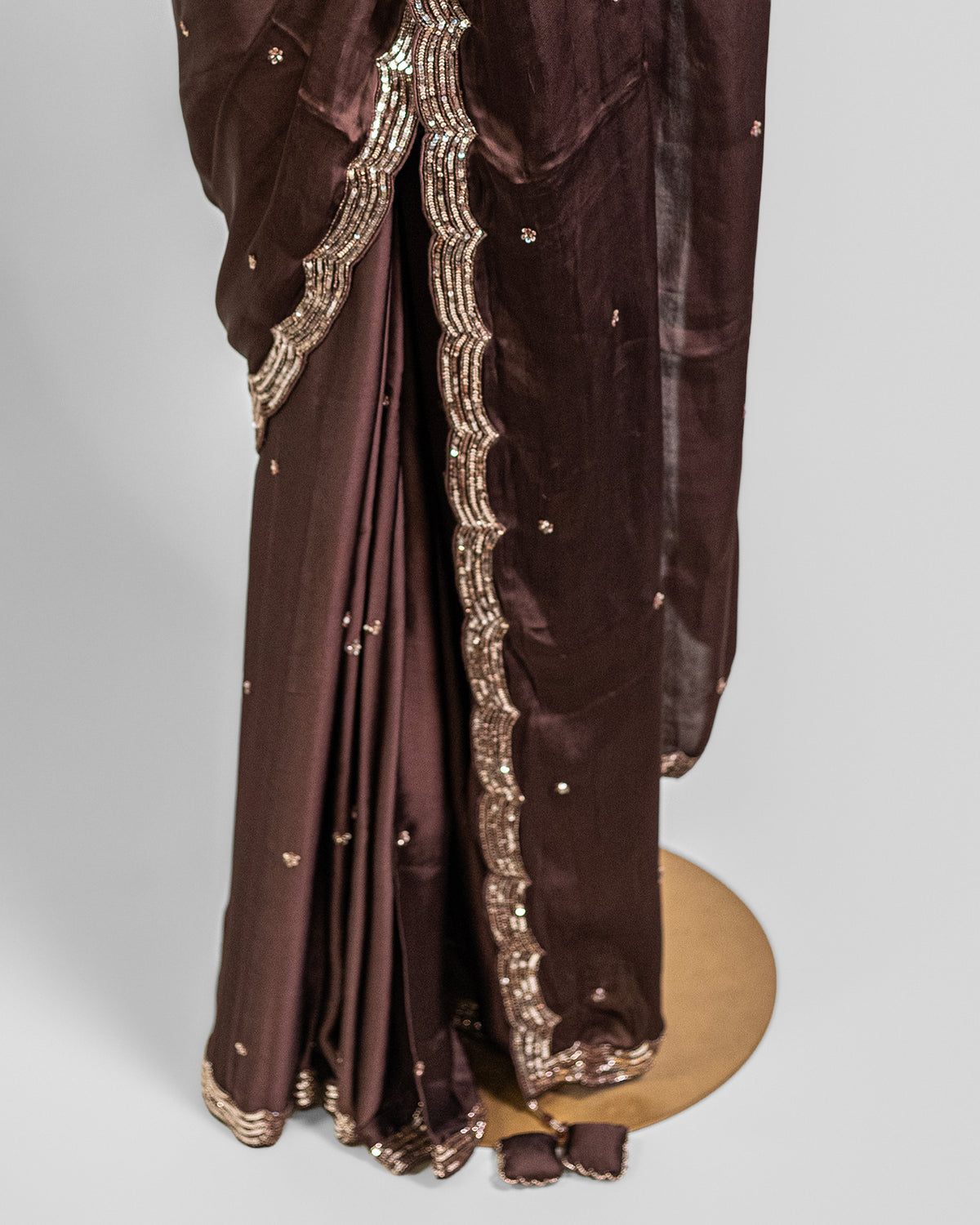 DARK BROWN EMBROIDERED SOFT SILK SAREE