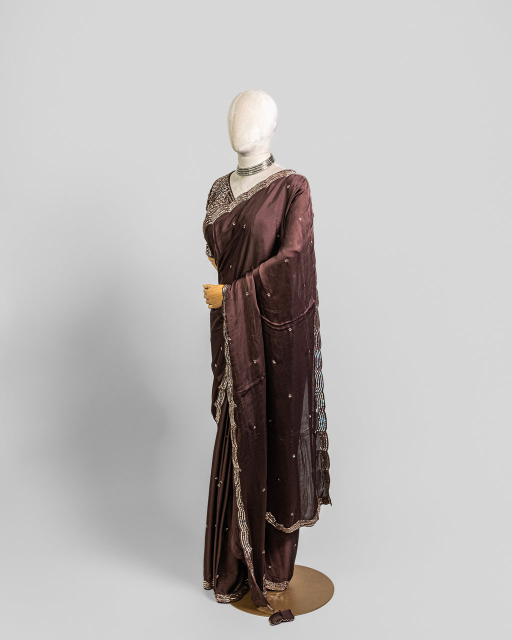 DARK BROWN EMBROIDERED SOFT SILK SAREE