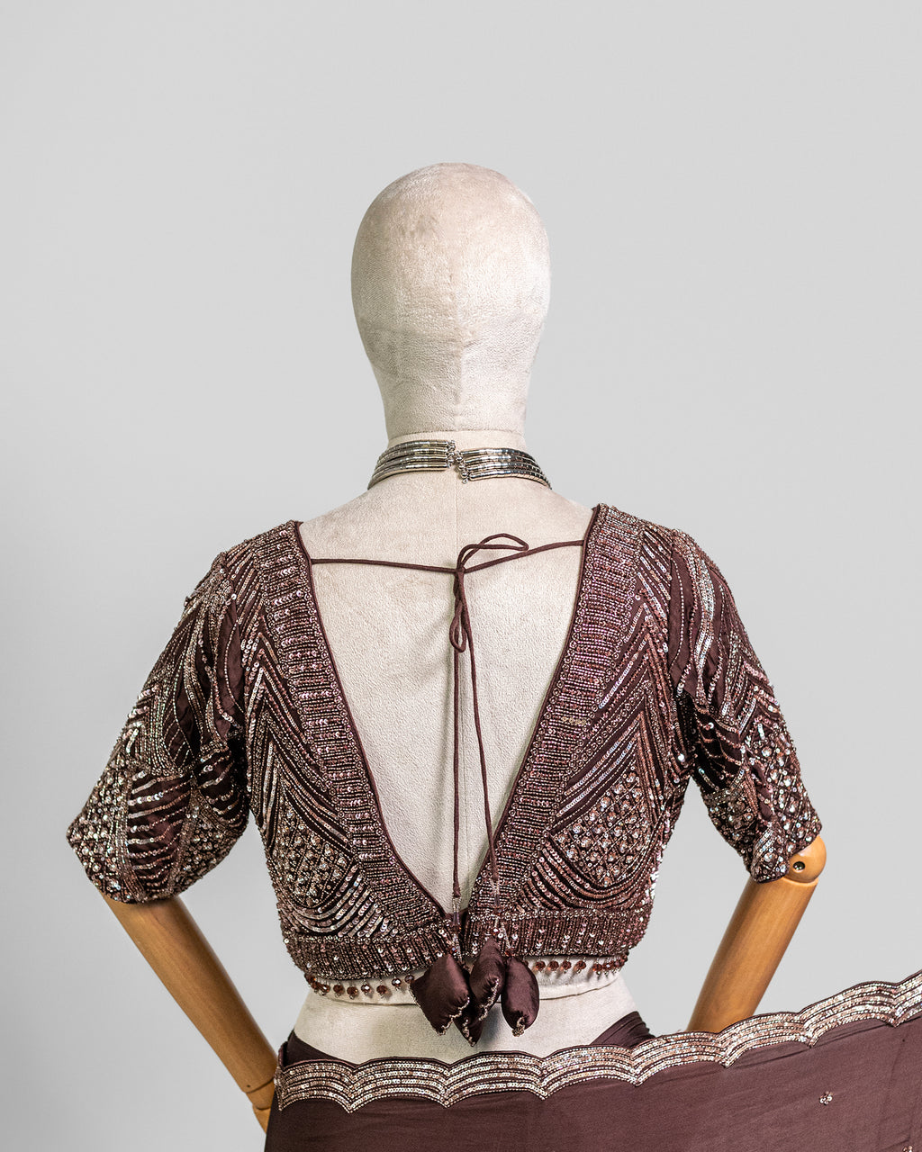 DARK BROWN EMBROIDERED SOFT SILK SAREE
